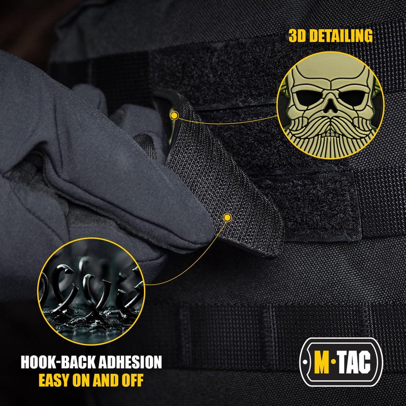 M-Tac Tactical Beard Skull Patch - Military Morale Patch for Gear, Jackets, Backpacks, and Hats - Hook Fasteners for Clothes and Tactical Equipment (Black/Olive) - Image 3